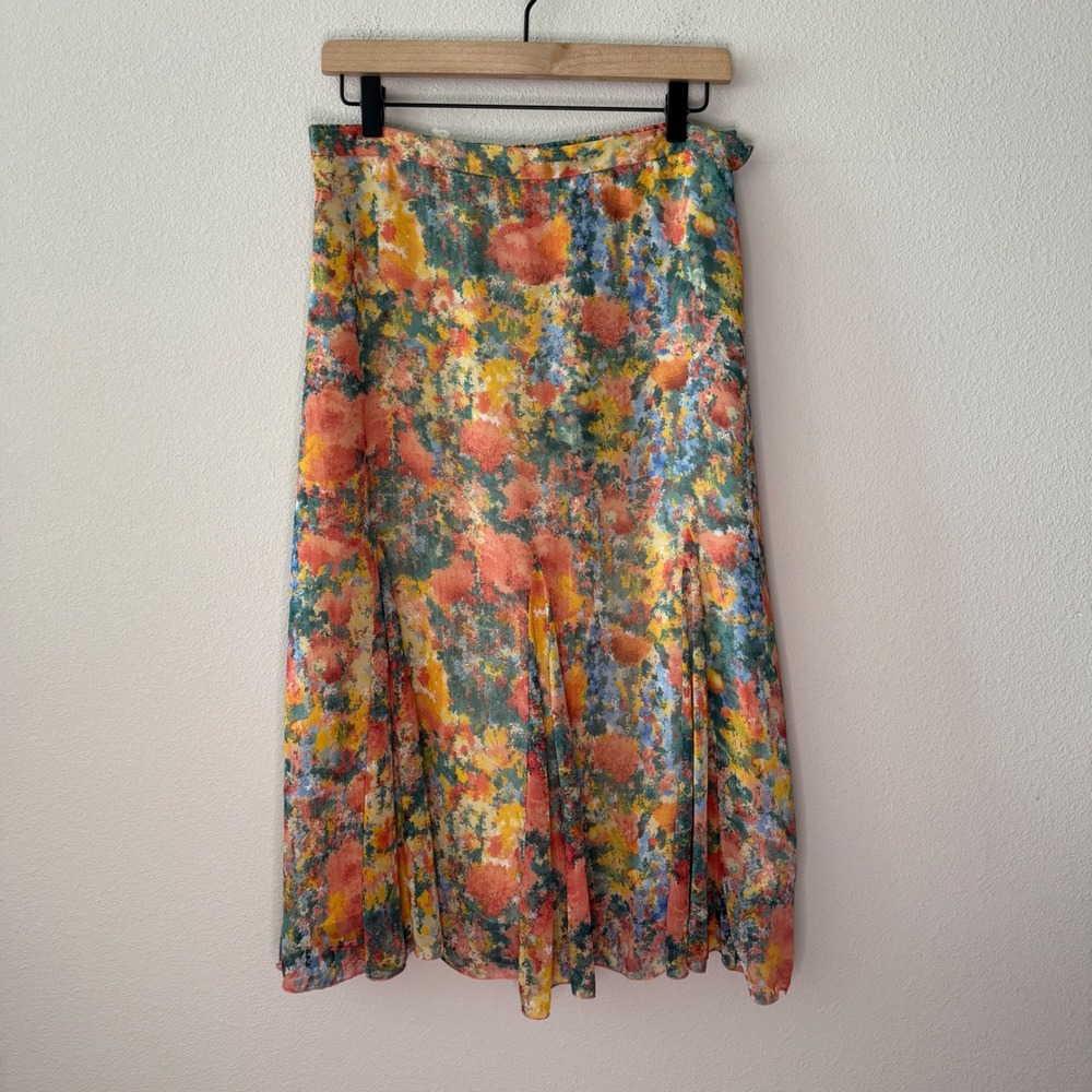 COLDWATER CREEK Womens Floral Chiffon Midi Skirt Size Petite Medium Boho Fairy